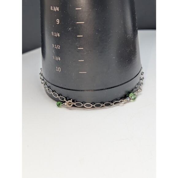 925 Sterling Marked Delicate Chain Green Crystal Bead Bracelet - Picture 8 of 8